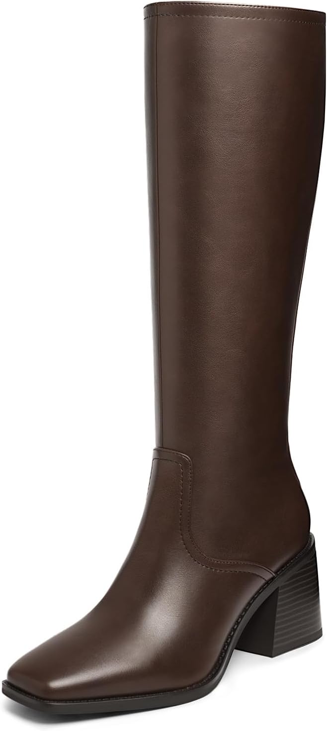 Women's Knee High Boots with Square Toe and Chunky Heel
