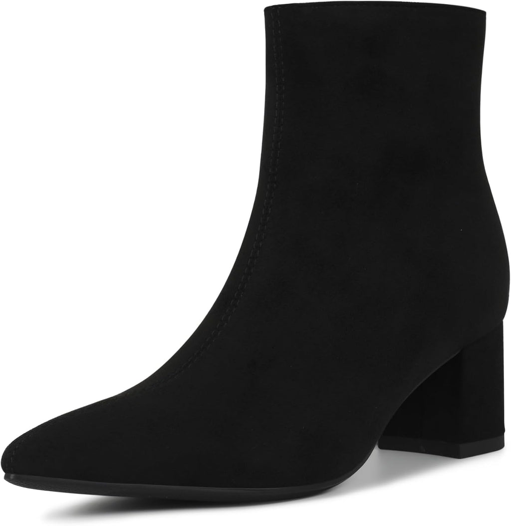 Women's Chunky Heel Ankle Boots, Pointed Toe Leather Booties