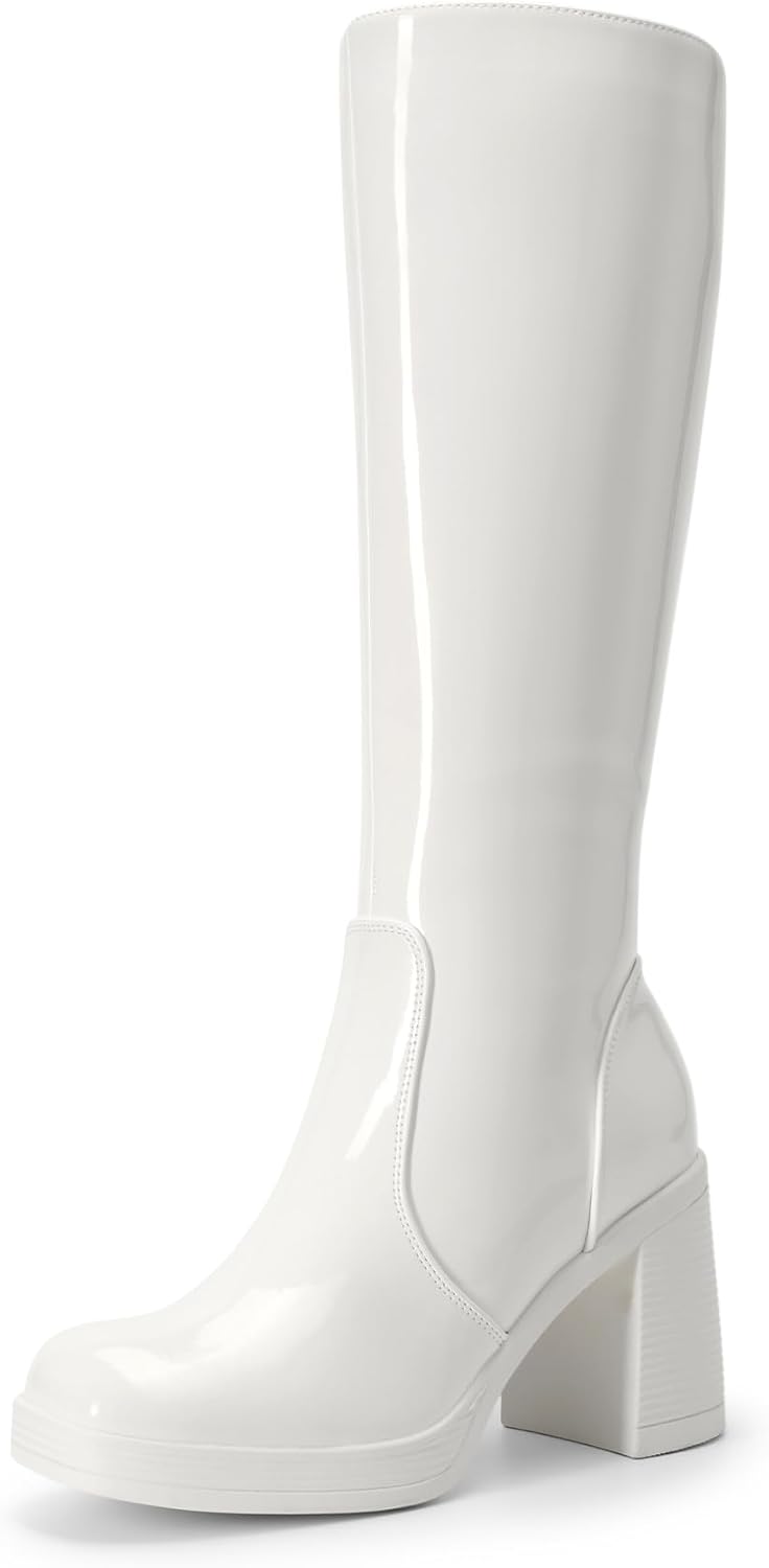 Women's Black Knee High Platform Boots with Inside Zip