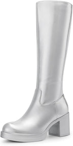 Women's Knee High Platform Boots with Inner Zipper, Round Toe