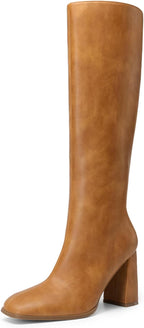 Women's Knee High Square Toe Boots, 3.35" Block Heel