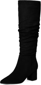 Women's Brown Knee High Boots with Chunky Low Block Heel