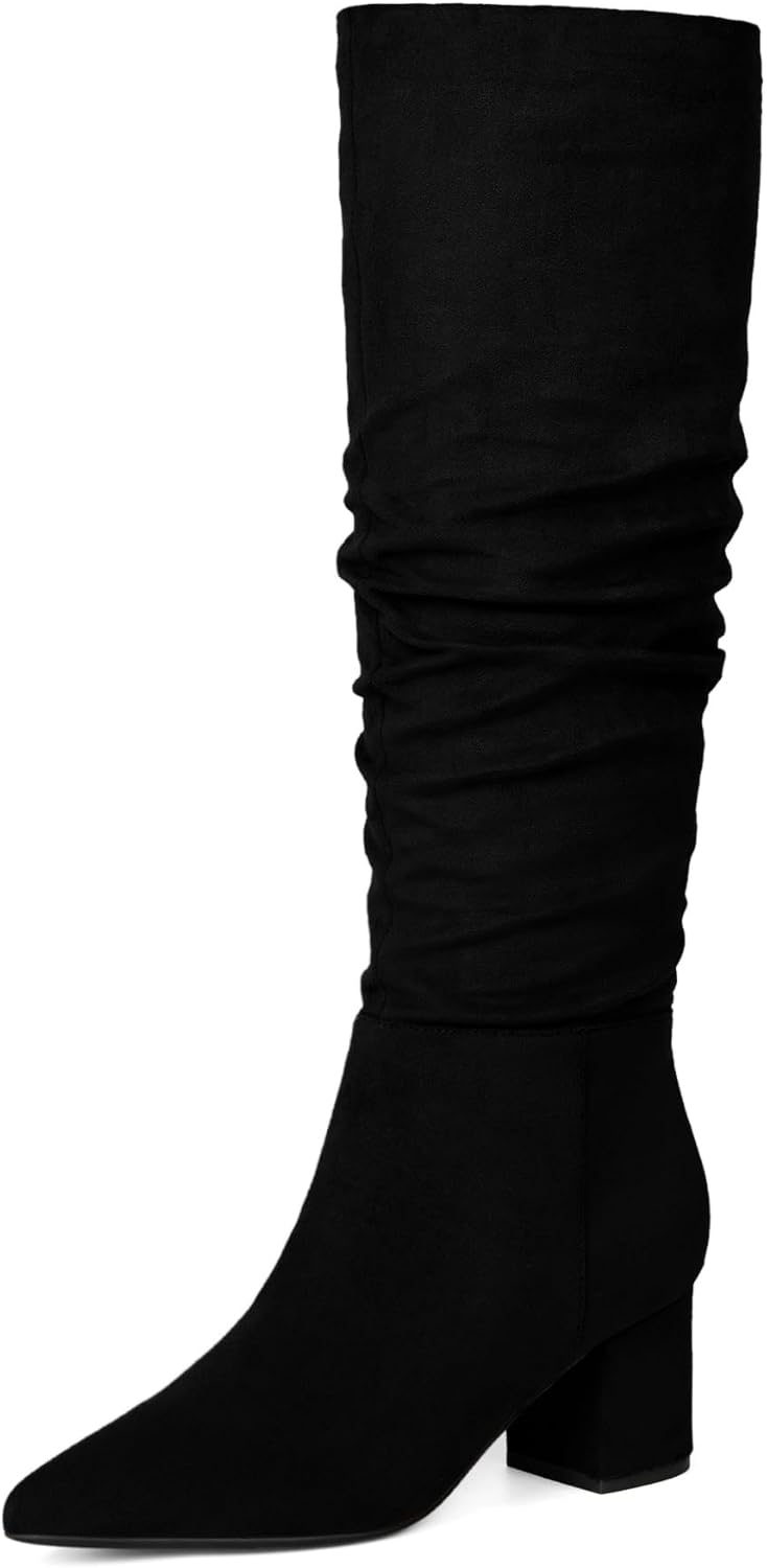 Women's Brown Knee High Boots with Chunky Low Block Heel