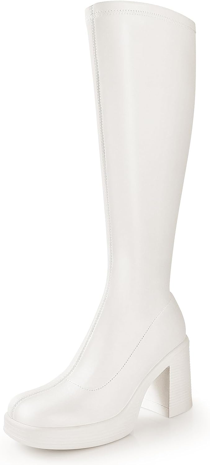 Women's Knee High Gogo Boots with Chunky Platform Heel