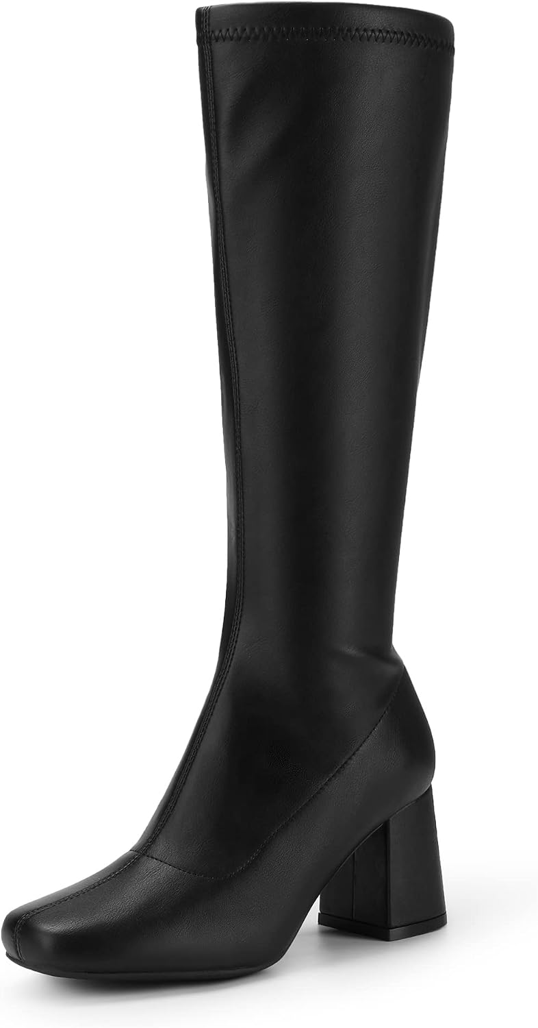 Women's Chunky Heel Knee High Gogo Boots, Square Toe