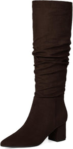 Women's Brown Knee High Boots with Chunky Low Block Heel