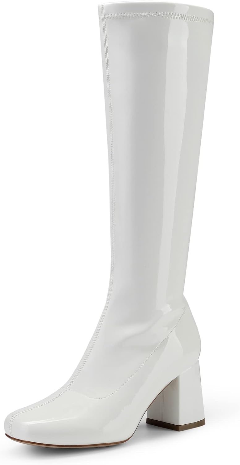 Women's Chunky Heel Knee High Gogo Boots, Square Toe