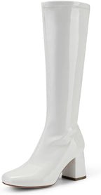 Women's Chunky Heel Knee High Gogo Boots, Square Toe