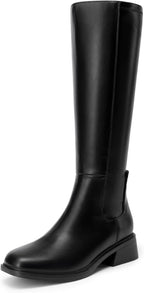 Women's Knee-High Riding Boots with Side Zip, Square Toe
