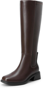 Women's Knee-High Riding Boots with Side Zip, Square Toe