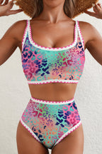 Leopard Ricrac High Waist Bikini Swim Set