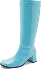 Women's White Gogo Boots, Knee High Block Heel Disco Boots