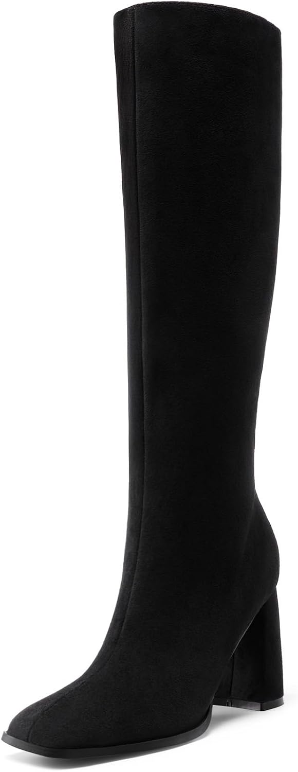 Women's Knee High Square Toe Boots, 3.35" Block Heel