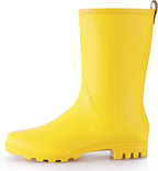 Women's Mid-Calf Waterproof Rubber Rain Boots, Slip-On