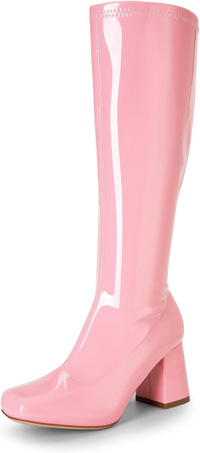 Women's Chunky Heel Knee High Gogo Boots, Square Toe