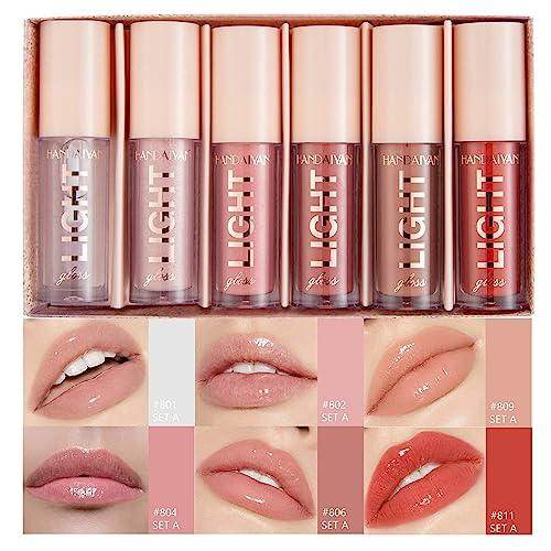 6PCS Hydrating Lip Gloss Neutral Nude Nourishing Glossy - VacationGrabs