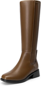 Women's Knee-High Riding Boots with Side Zip, Square Toe