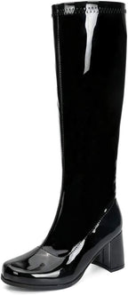 Women's White Gogo Boots, Knee High Block Heel Disco Boots