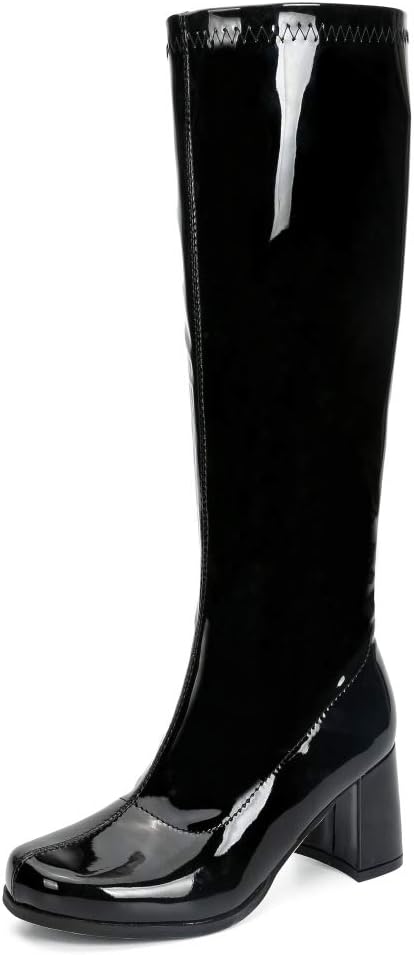 Women's White Gogo Boots, Knee High Block Heel Disco Boots