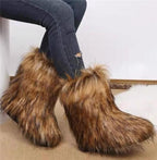 Women's Knee-High Faux Fur Snow Boots, Flat Heel