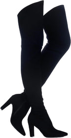 Women's Over-the-Knee Stretch Suede Boots with Chunky Heel
