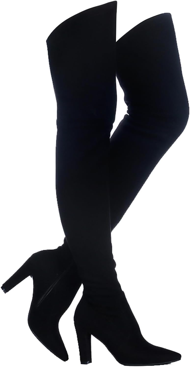 Women's Over-the-Knee Stretch Suede Boots with Chunky Heel