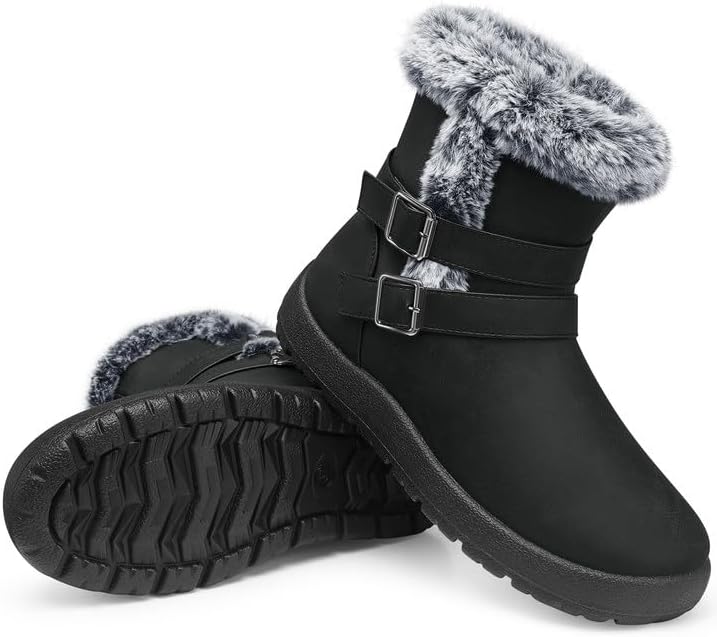 Women's Waterproof Fur Lined Snow Ankle Boots, Slip-On