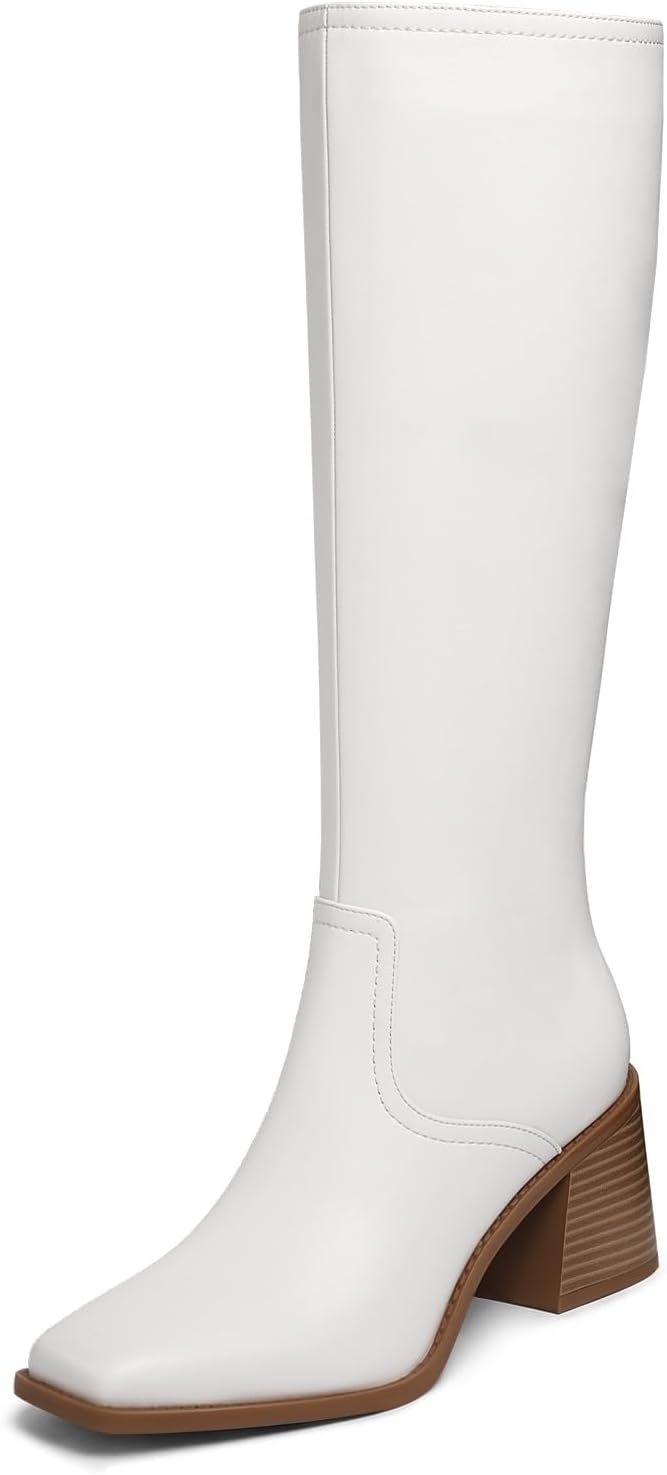 Women's Knee High Boots with Square Toe and Chunky Heel