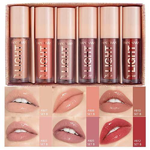 6PCS Hydrating Lip Gloss Neutral Nude Nourishing Glossy - VacationGrabs