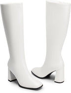 Women's Knee High Square Toe Boots, 3.35" Block Heel