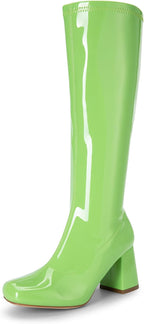Women's Chunky Heel Knee High Gogo Boots, Square Toe