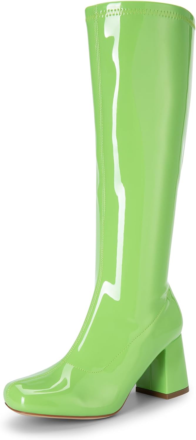 Women's Chunky Heel Knee High Gogo Boots, Square Toe
