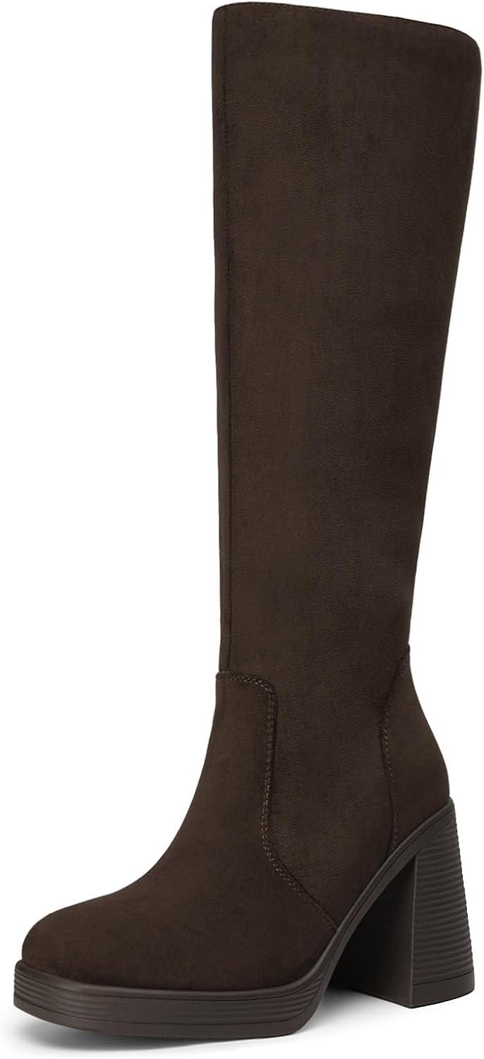 Women's Knee High Platform Boots, Wide Calf, Side Zip