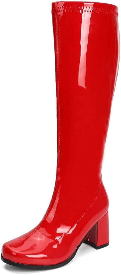 Women's White Gogo Boots, Knee High Block Heel Disco Boots