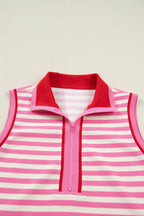 Stripe Textured Zip Collar Top & Skort Set