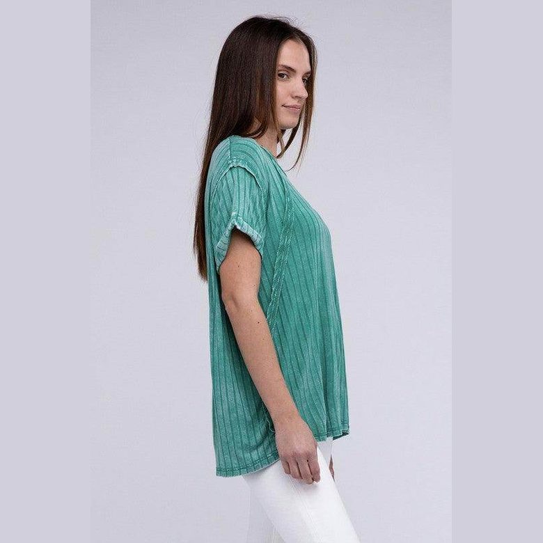 Ribbed Raglan Dolman Sleeve Boat-Neck Top - VacationGrabs