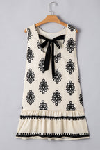 Geometric Sleeveless Hollow Bow-Back Mini Dress
