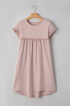 Solid Frilled Trim Short Sleeve Mini Dress