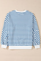 JUNIPER BLVD striped drop shoulder sweatshirt in blue and white with balloon sleeves