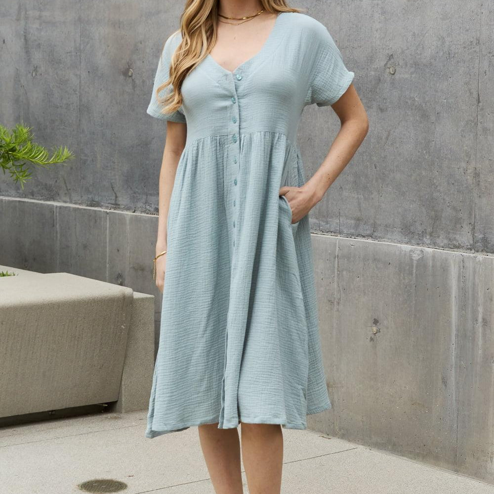 Women's Dresses Sweet Lovely By Jen Full Size Button Down Midi Dress