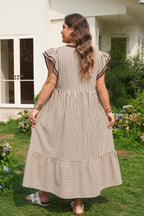 Plus Size Stripe Flutter Sleeve V-Neck Maxi Dress