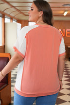 Khloe  Plus Size Rib Color block Short Sleeve Top