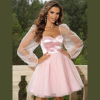 Sweetheart Neck Balloon Sleeve Mini Dress - VacationGrabs