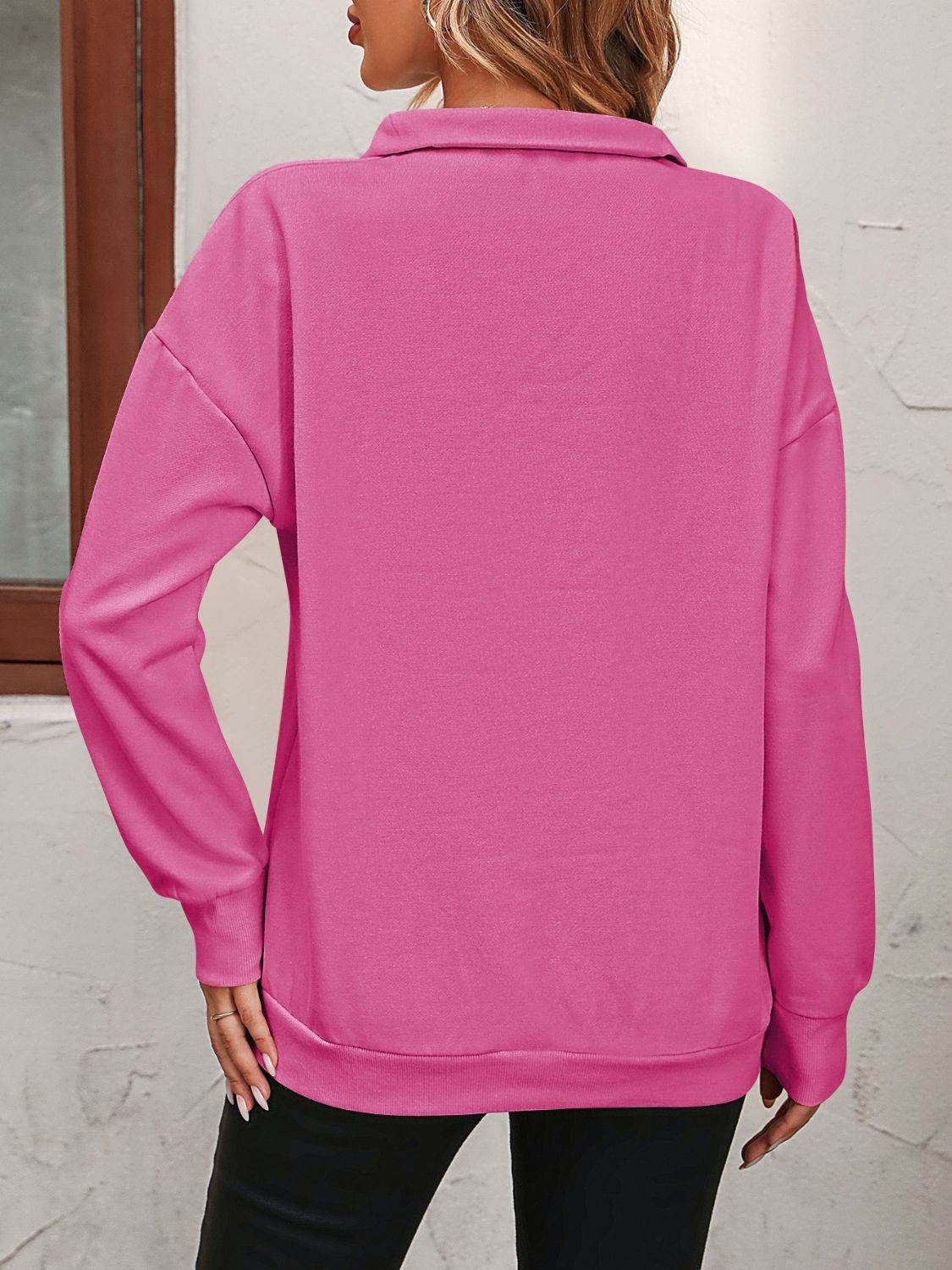 Zip-Up Dropped Shoulder Sweatshirt - VacationGrabs