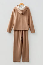 Solid Corduroy Lace Hoodie and Pants Set