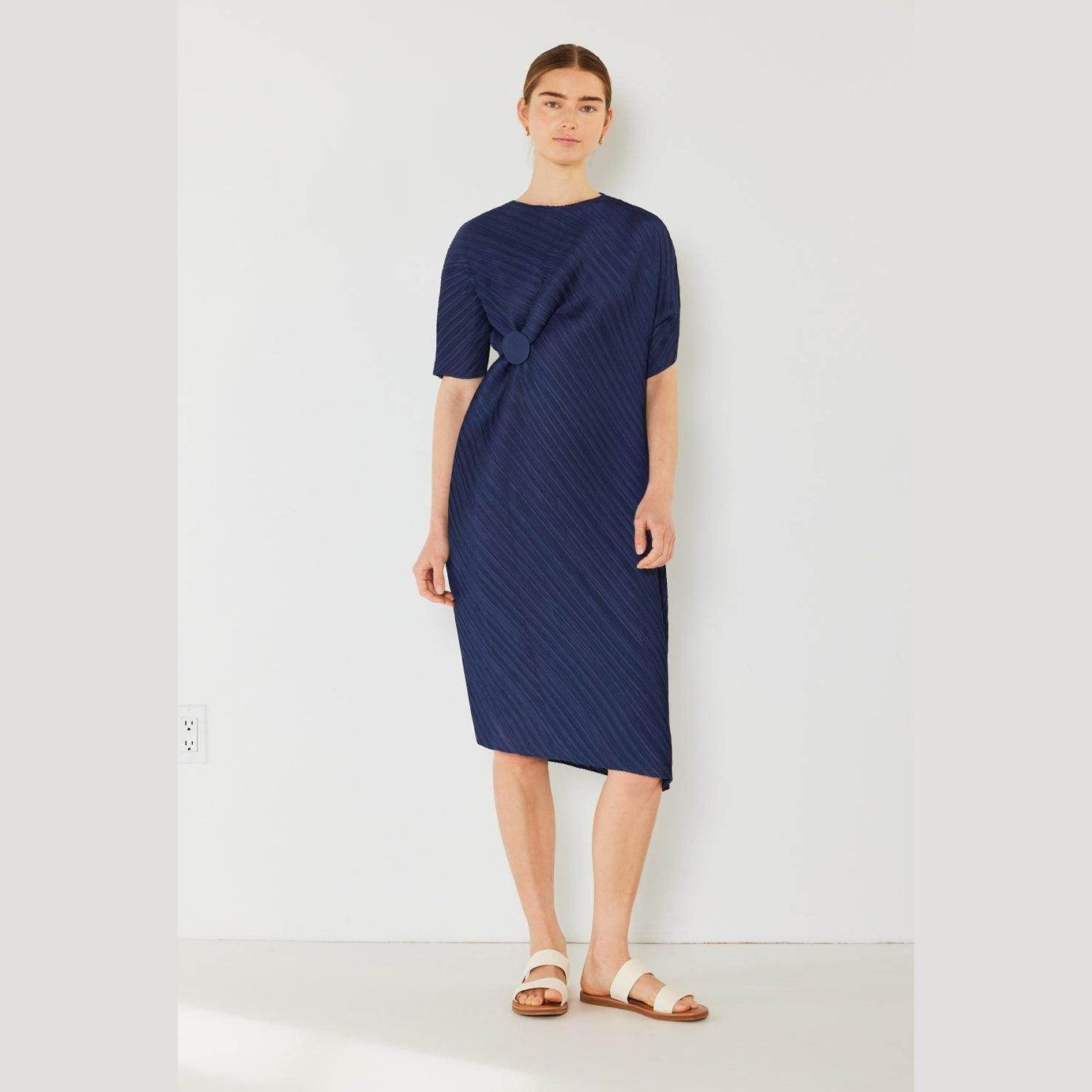 Pleated Dolman Sleeve Dress - VacationGrabs
