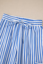 Stripe Drawstring Elastic Waist Wide Leg Pants