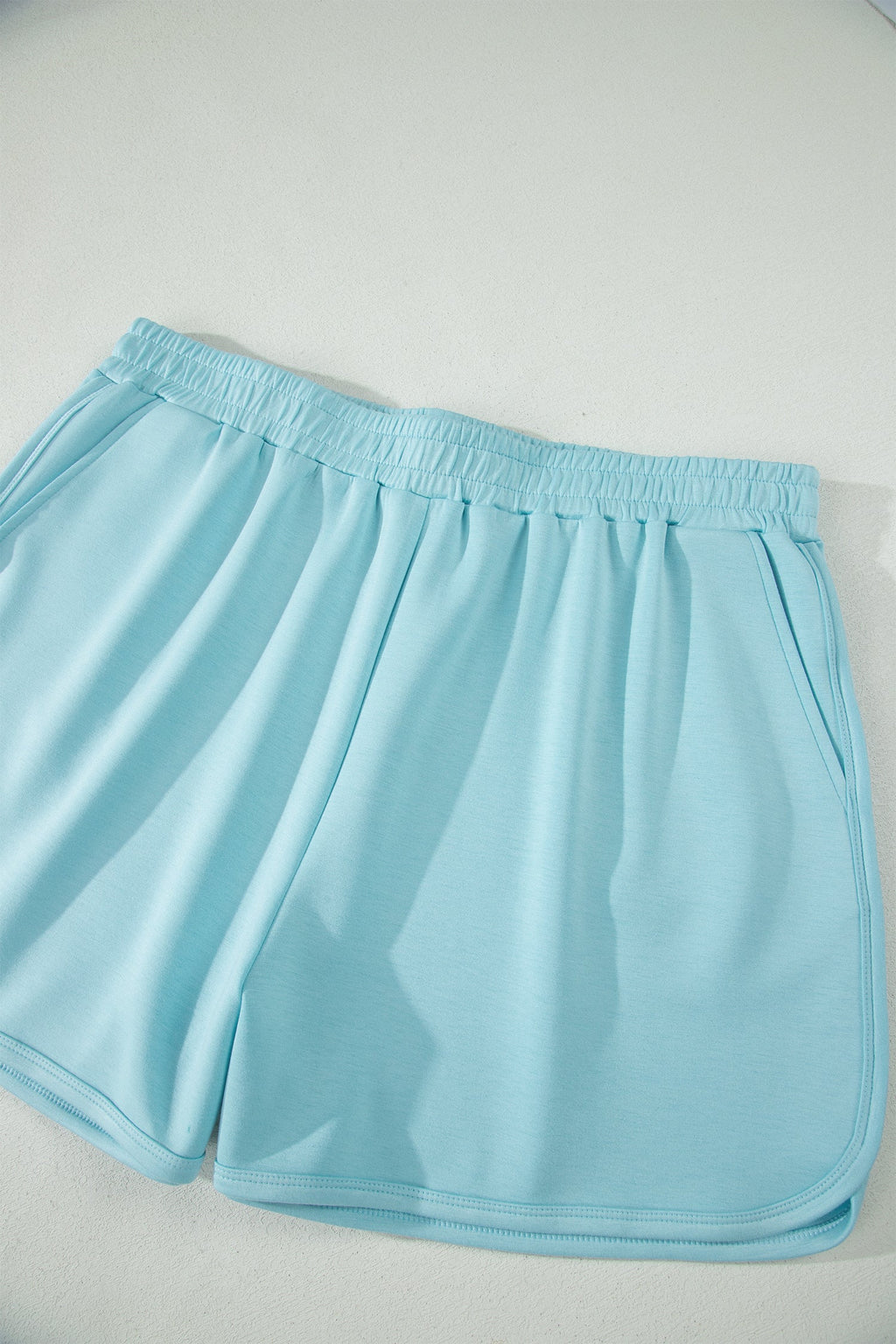 Solid Mock Neck Short Sleeve Top & Short Set