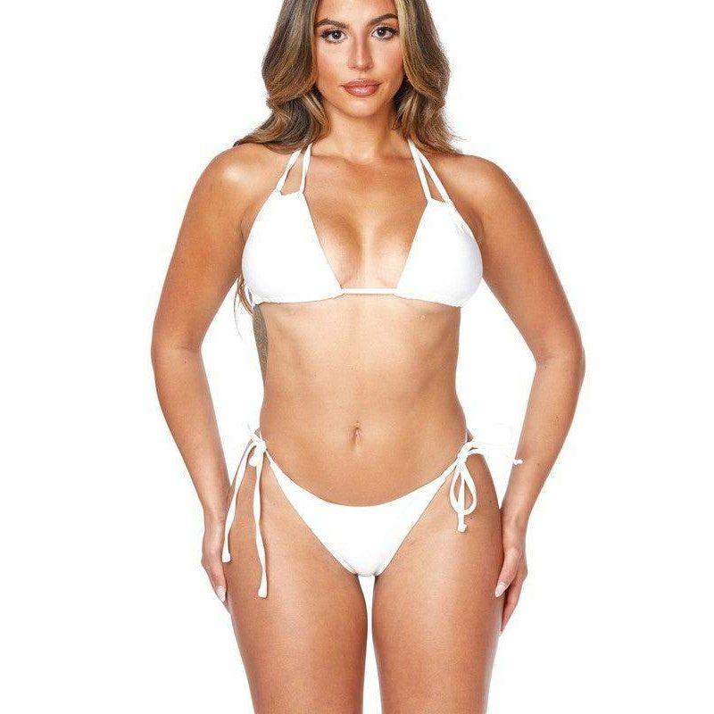 Swimwear - Two Piece Double Straps Halter Neckline Bikini - VacationGrabs