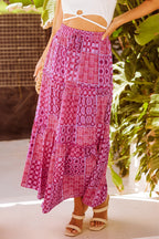 Paisley Ruffle Tiered Pocketed Maxi Skirt